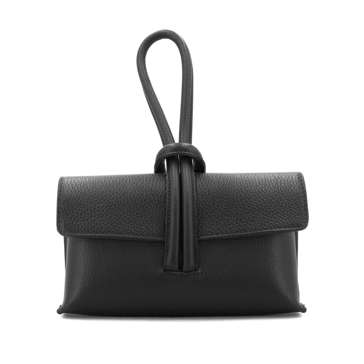 Black Genuine Italian Leather Clutch Bag Evening Bag with Loop Handle