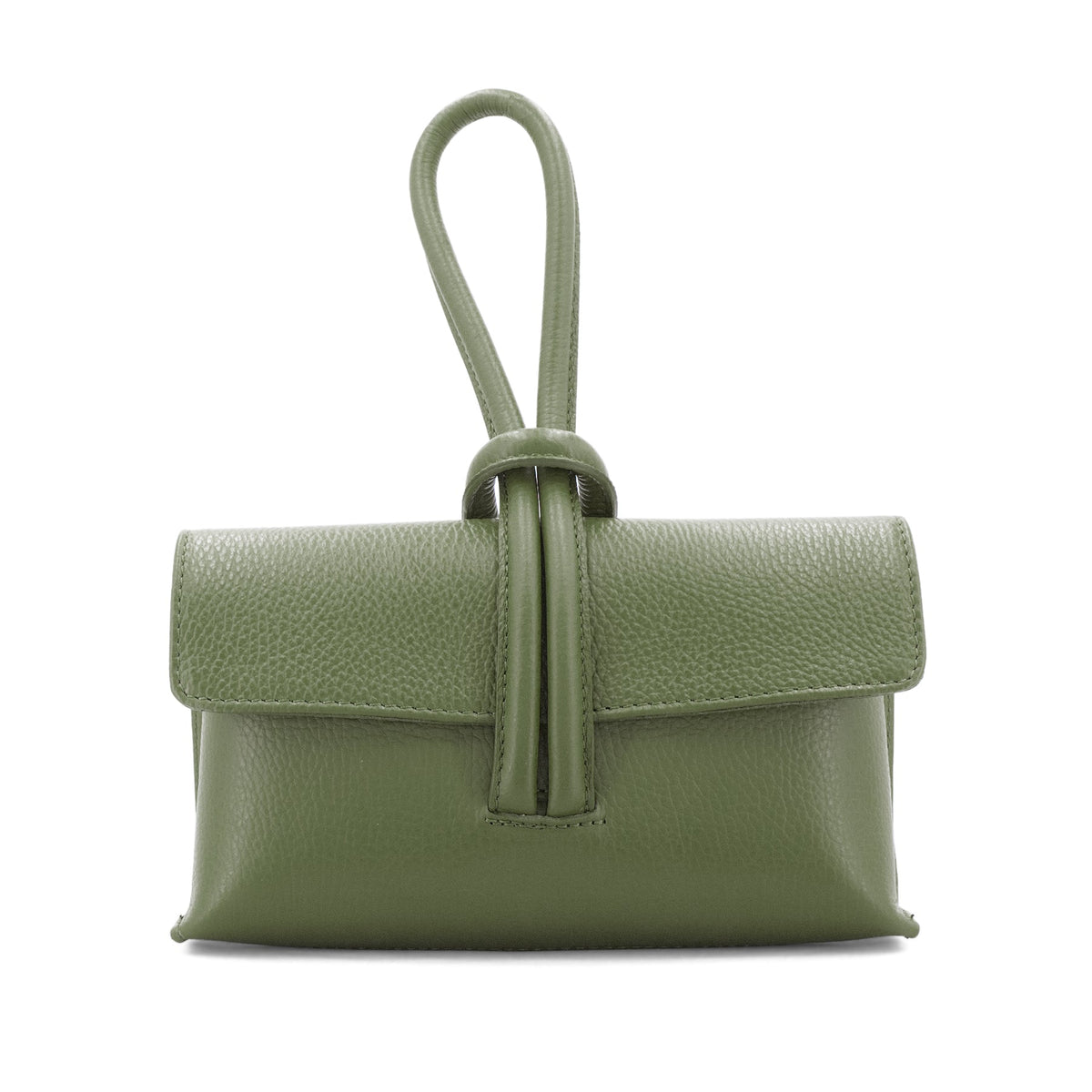 Khaki Green Italian Leather Clutch Bag Evening Bag with Loop Handle luscious scarves