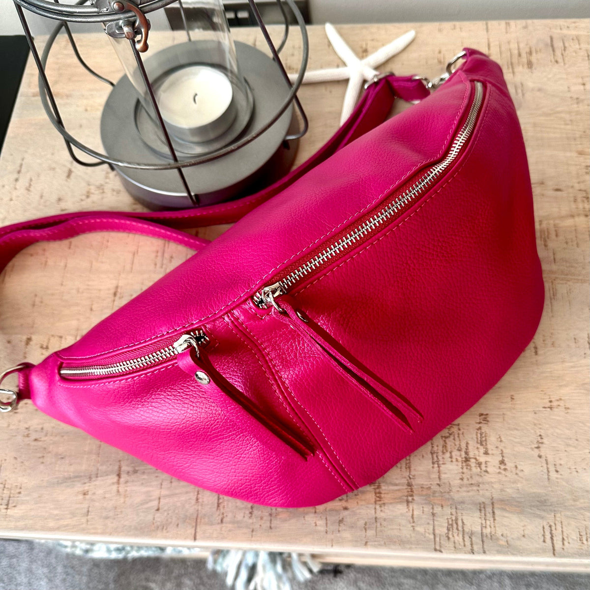 Pink Customised Round Sling Bag - Imported Leather