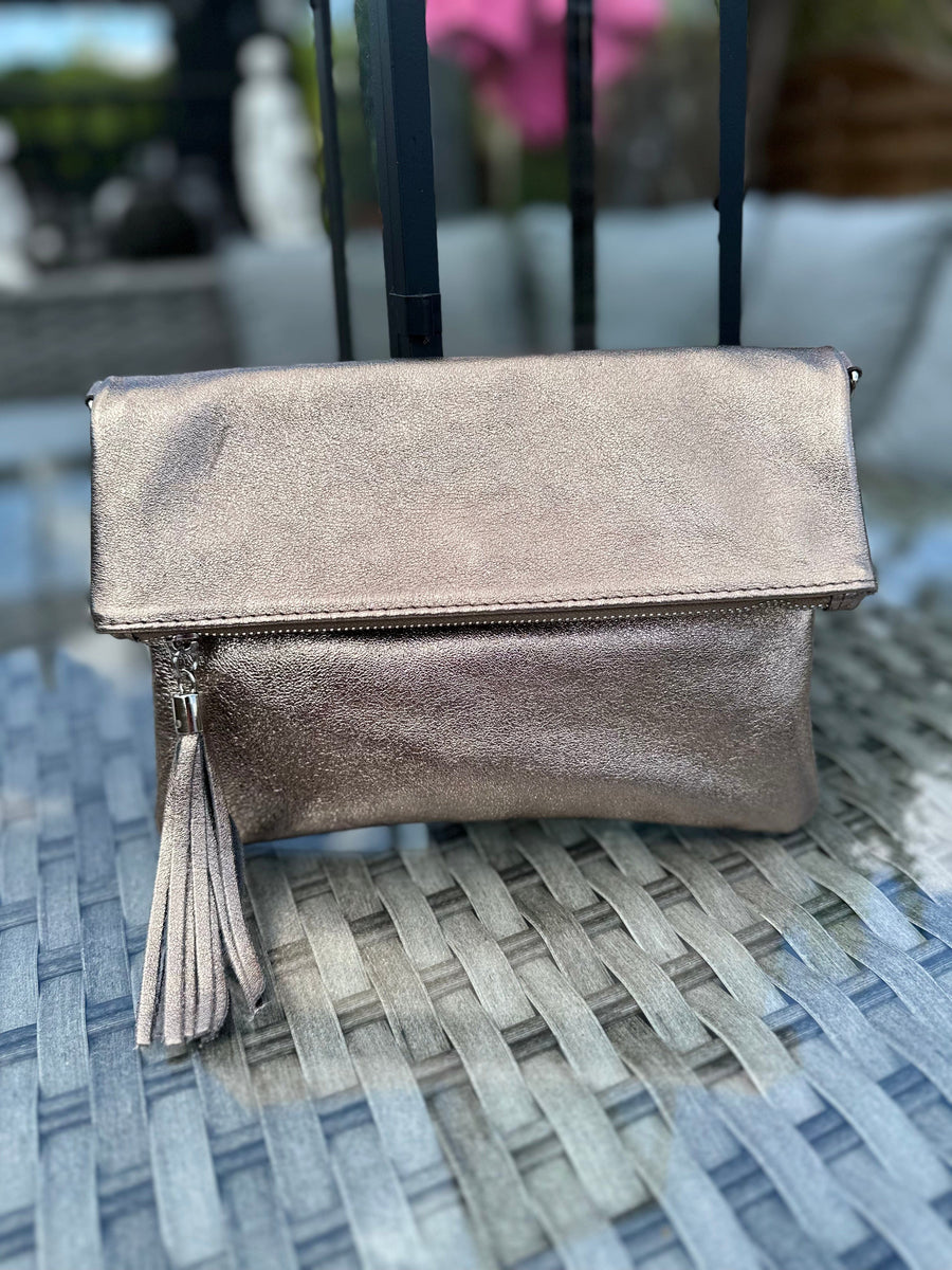 Leather foldover clutch hotsell