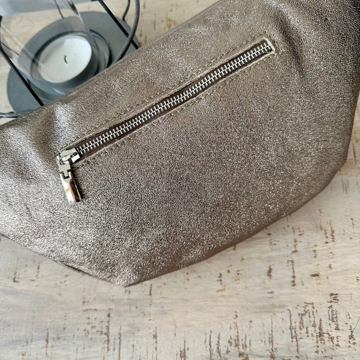 Metallic Bronze Italian Leather Sling Bag Chest Bag