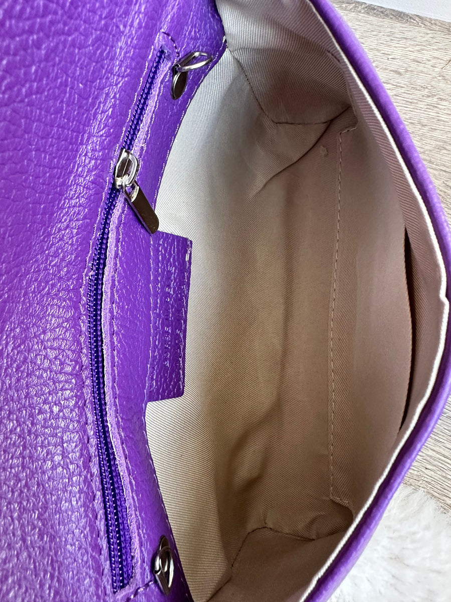 Langellotti Italy distressed sale purple leather handbag purse