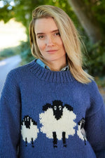 Load image into Gallery viewer, Pachamama Womens Big Sheep Sweater Jumper, Blue, Hand Knitted, Fair Trade
