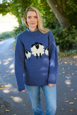 Load image into Gallery viewer, Pachamama Womens Big Sheep Sweater Jumper, Blue, Hand Knitted, Fair Trade

