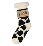 Load image into Gallery viewer, luscious scarves bed socks Cow Print Ladies Sherpa Slipper Socks with Grips,  Funky Designs Ladies / Mens
