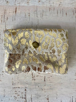 Load image into Gallery viewer, luscious scarves Beige Small Suede Italian Leather Coin Purse , Metallic Animal Print Design with Popper Fastener.
