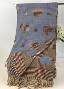 luscious scarves Blue Ladies Hearts and Checks Reversible Scarf .