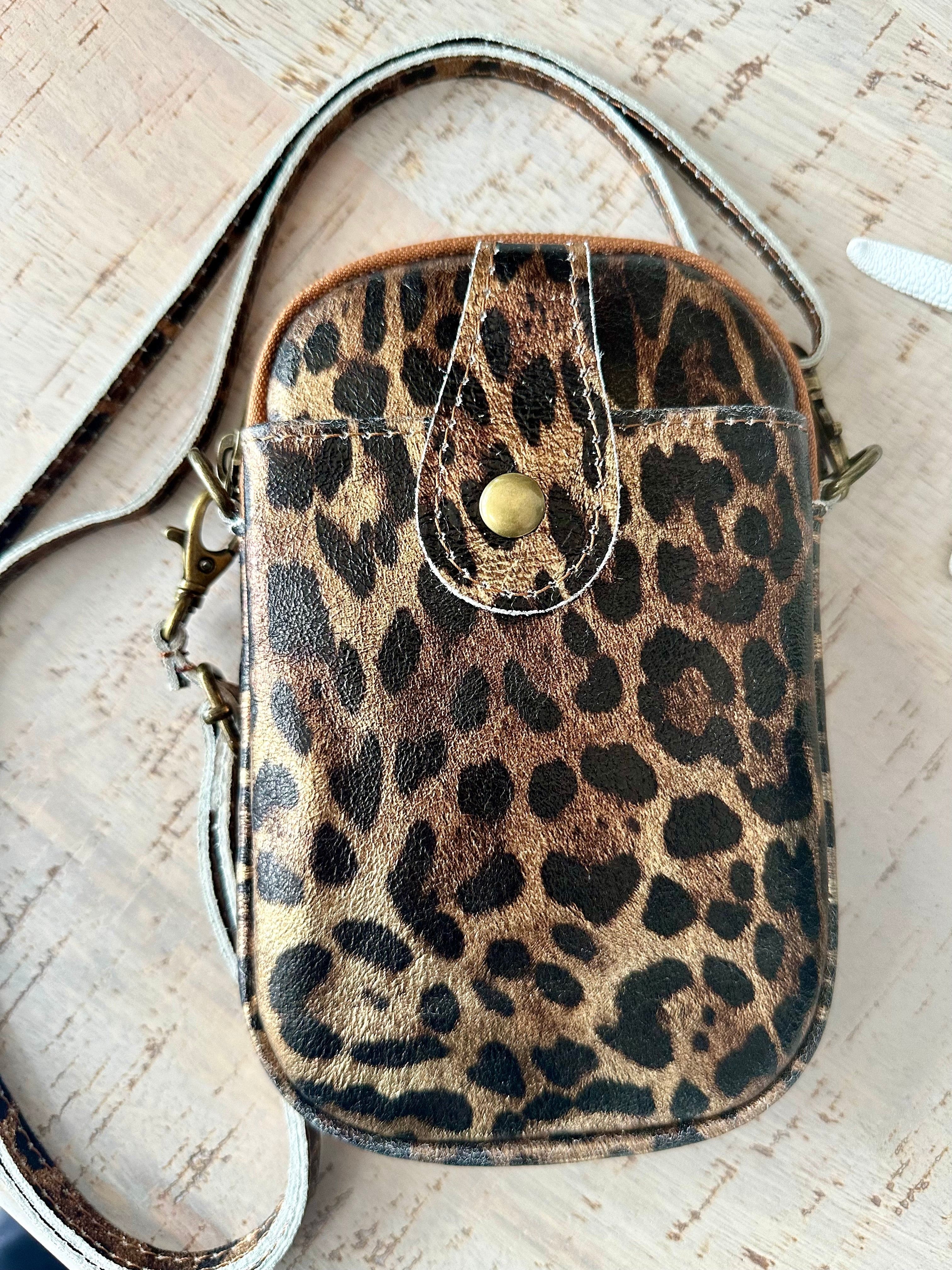 luscious scarves Brown and Black Italian leather crossbody phone bag - 4 Animal Print Designs.