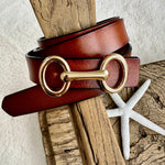 Load image into Gallery viewer, luscious scarves Brown Slim Italian Leather Belt With Gold Buckle .
