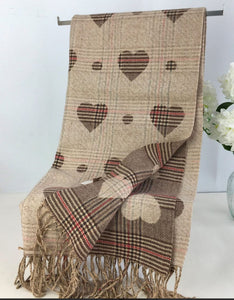 luscious scarves Cream Ladies Hearts and Checks Reversible Scarf .