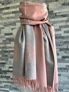 luscious scarves Dusky Pink and Grey Reversible Mulberry Tree Scarf, Cashmere Blend.