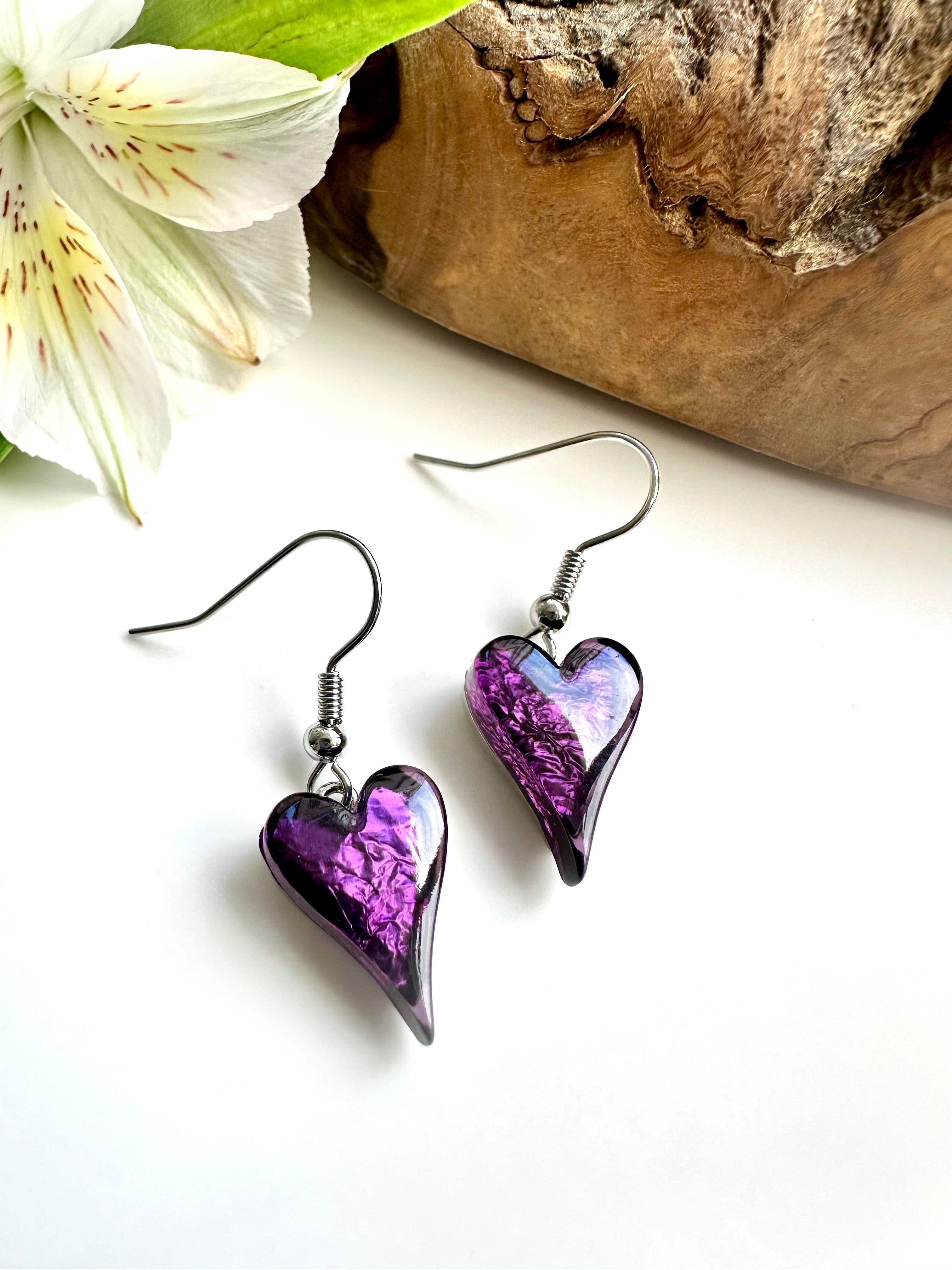 luscious scarves Earrings Miss Milly Deep Purple Heart Earrings , FE211