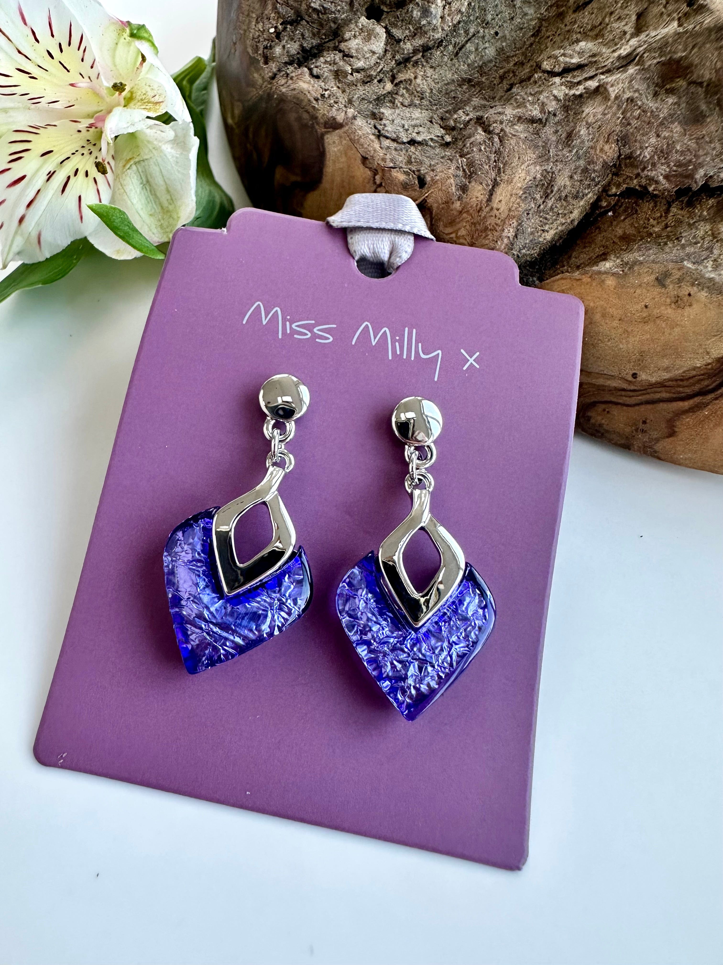 luscious scarves Earrings Miss Milly Purple and Turquoise Foil Resin Diamond Drop Earrings FE531