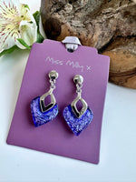 Load image into Gallery viewer, luscious scarves Earrings Miss Milly Purple and Turquoise Foil Resin Diamond Drop Earrings FE531
