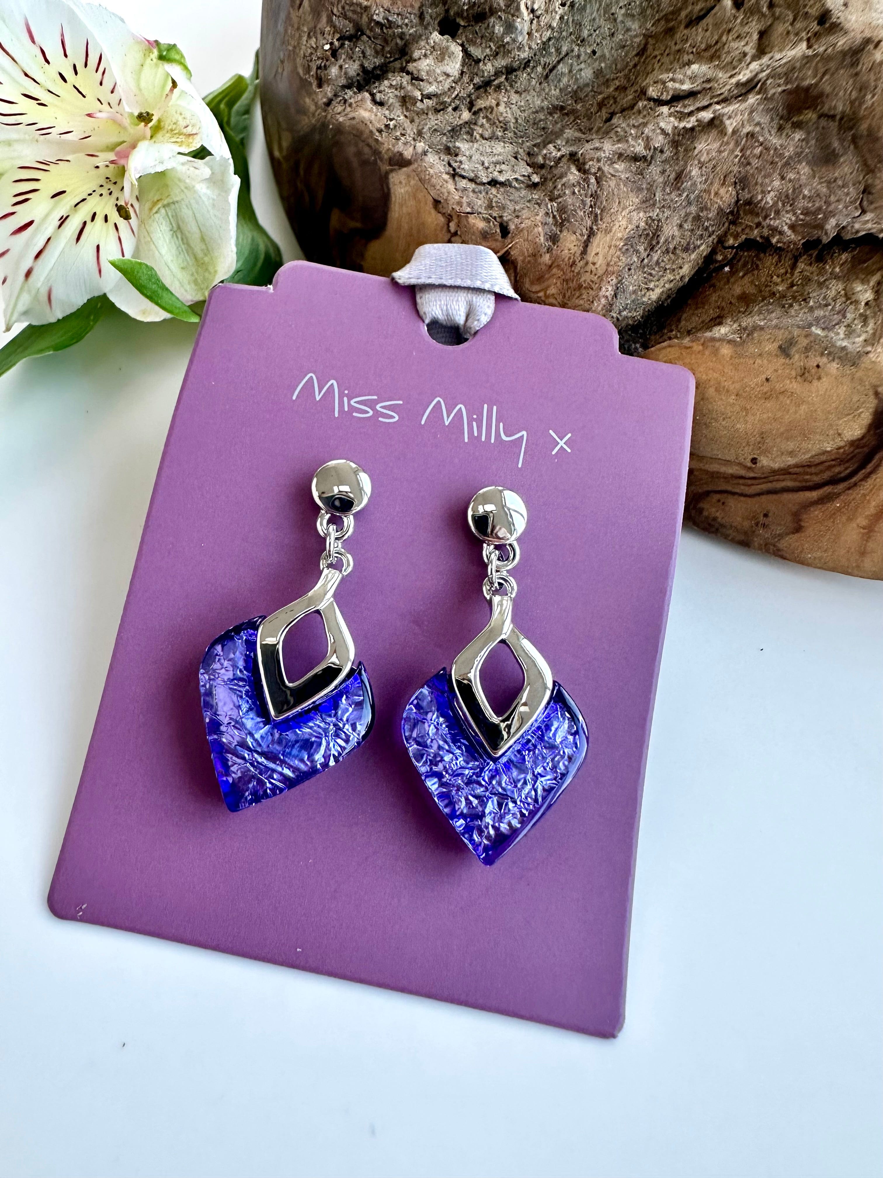 luscious scarves Earrings Miss Milly Purple and Turquoise Foil Resin Diamond Drop Earrings FE531