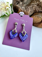 Load image into Gallery viewer, luscious scarves Earrings Miss Milly Purple and Turquoise Foil Resin Diamond Drop Earrings FE531
