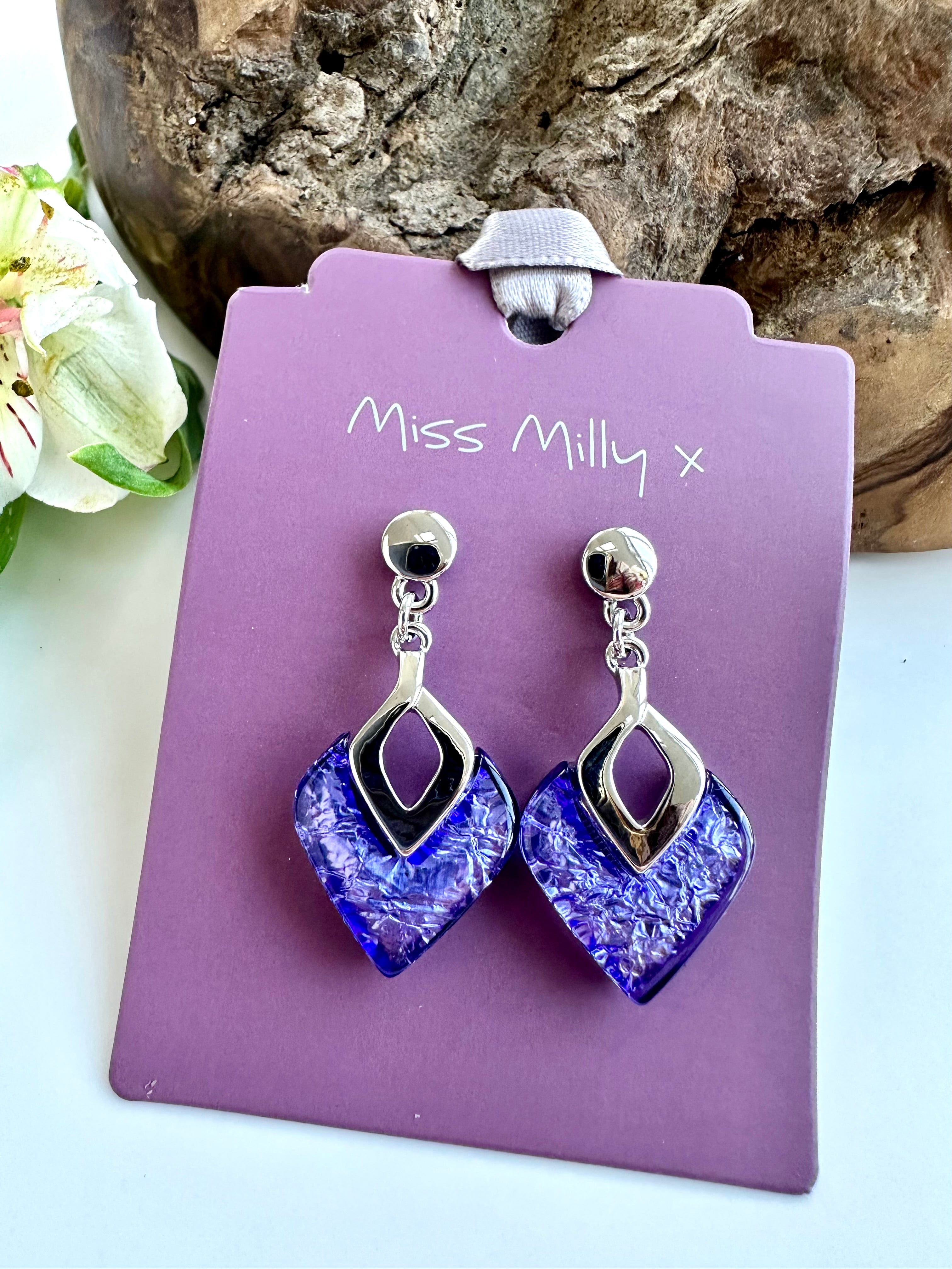 luscious scarves Earrings Miss Milly Purple and Turquoise Foil Resin Diamond Drop Earrings FE531