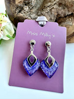 Load image into Gallery viewer, luscious scarves Earrings Miss Milly Purple and Turquoise Foil Resin Diamond Drop Earrings FE531
