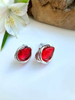 Load image into Gallery viewer, luscious scarves Earrings Miss Milly Red and Silver Tear Drop Earrings FE681
