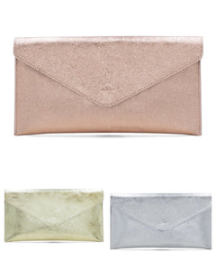 luscious scarves Genuine Italian Leather Metallic Envelope Clutch Bag , 3 Colours Available.