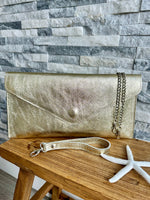 Load image into Gallery viewer, luscious scarves Genuine Italian Leather Metallic Envelope Clutch Bag , 3 Colours Available.
