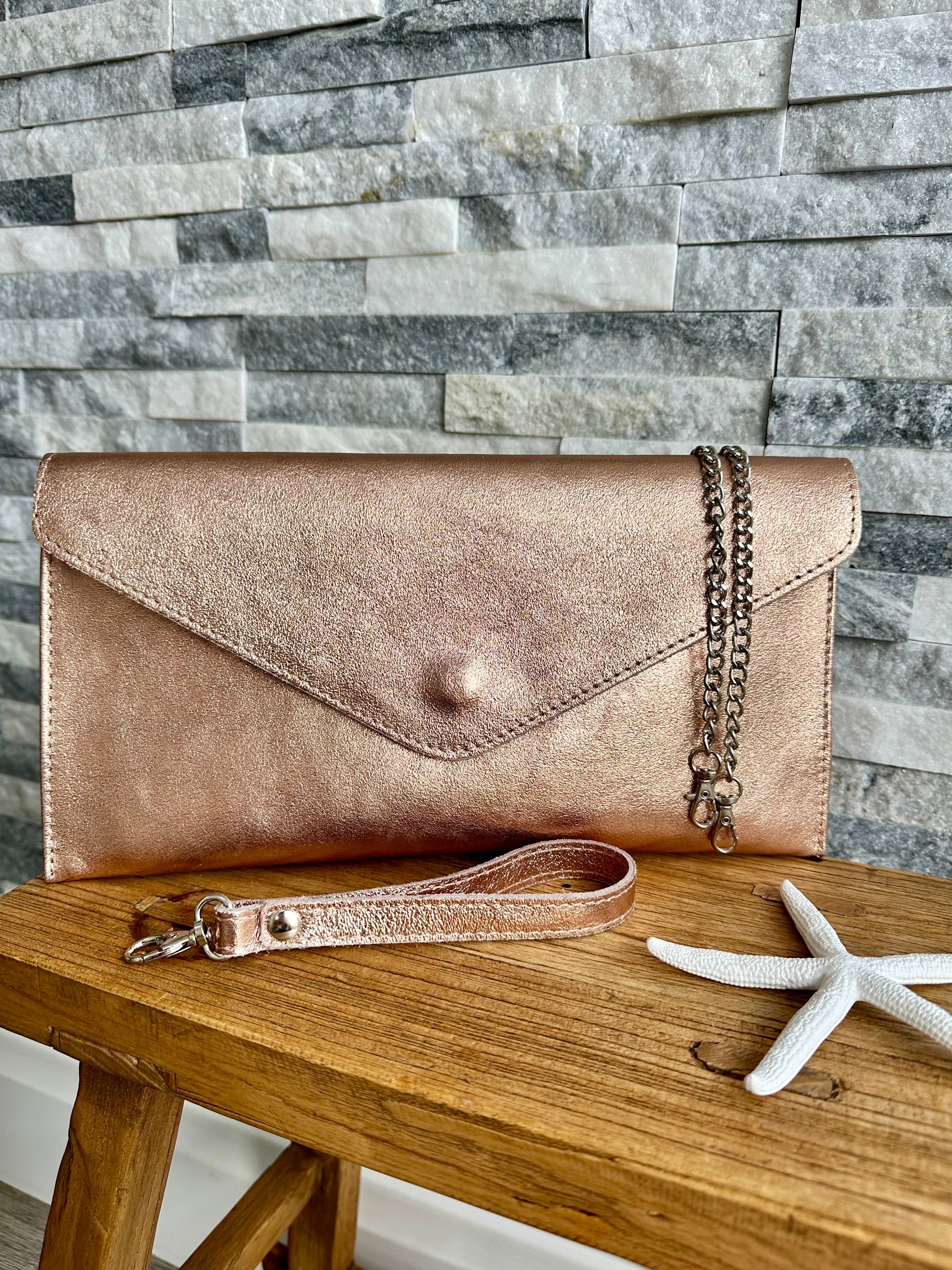 luscious scarves Genuine Italian Leather Metallic Envelope Clutch Bag , 3 Colours Available.