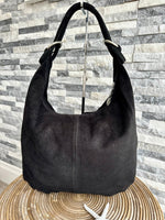 Load image into Gallery viewer, luscious scarves Genuine Suede Leather Slouchy Shoulder Bag. Black
