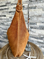 Load image into Gallery viewer, luscious scarves Genuine Suede Leather Slouchy Shoulder Bag. Tan Brown
