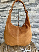 Load image into Gallery viewer, luscious scarves Genuine Suede Leather Slouchy Shoulder Bag. Tan Brown
