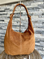 Load image into Gallery viewer, luscious scarves Genuine Suede Leather Slouchy Shoulder Bag. Tan Brown
