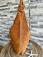 Load image into Gallery viewer, luscious scarves Genuine Suede Leather Slouchy Shoulder Bag. Tan Brown
