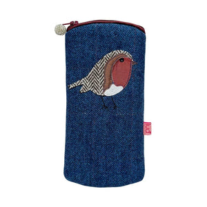 luscious scarves glasses case Lua Rich Blue Herringbone with a Robin Design Glasses Case / Purse