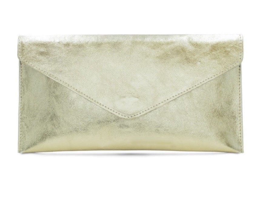 luscious scarves Gold Genuine Italian Leather Metallic Envelope Clutch Bag , 3 Colours Available.