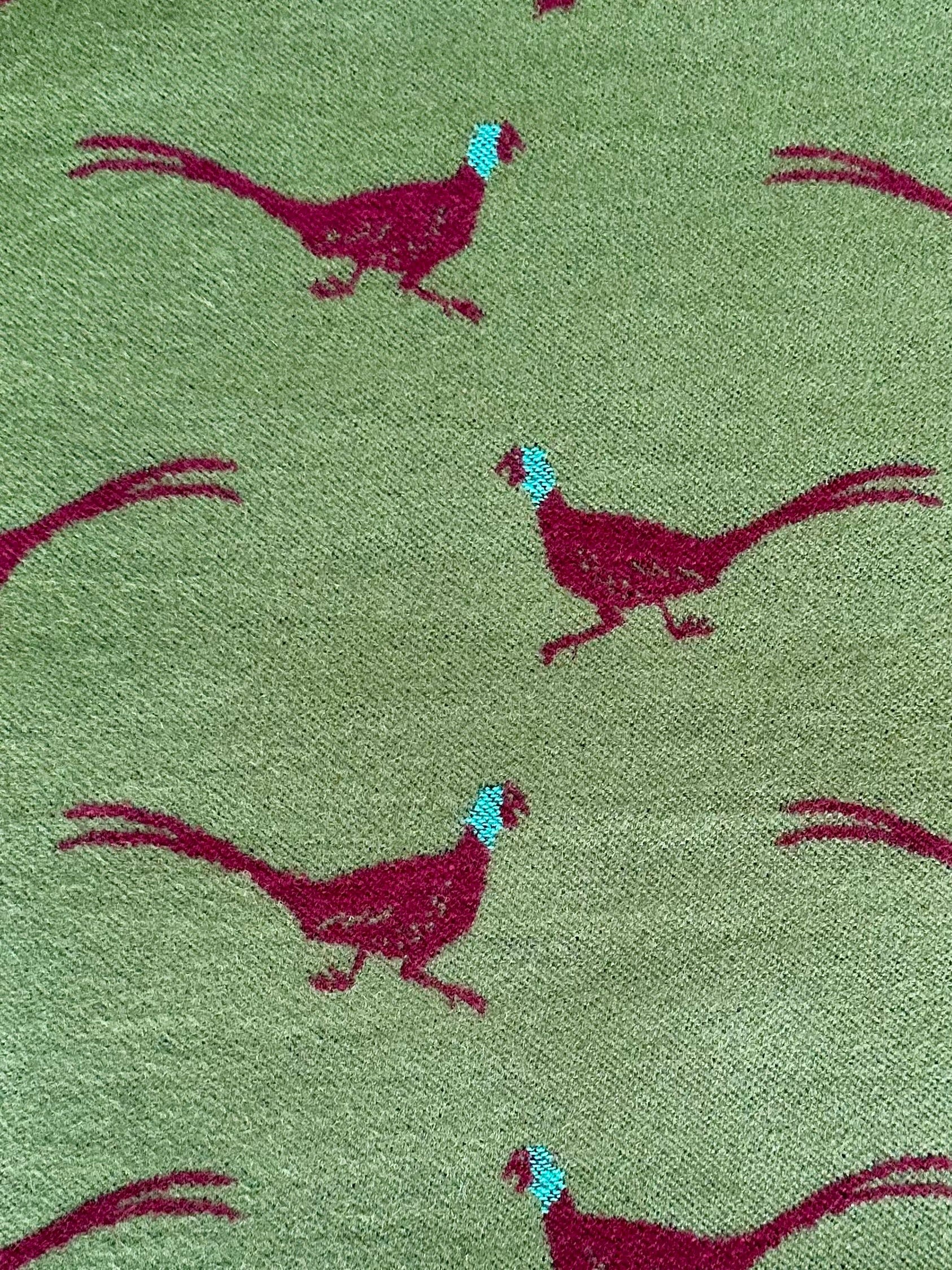 luscious scarves Green, Burgundy and Teal Reversible Scarf / Shawl With Pheasants Design