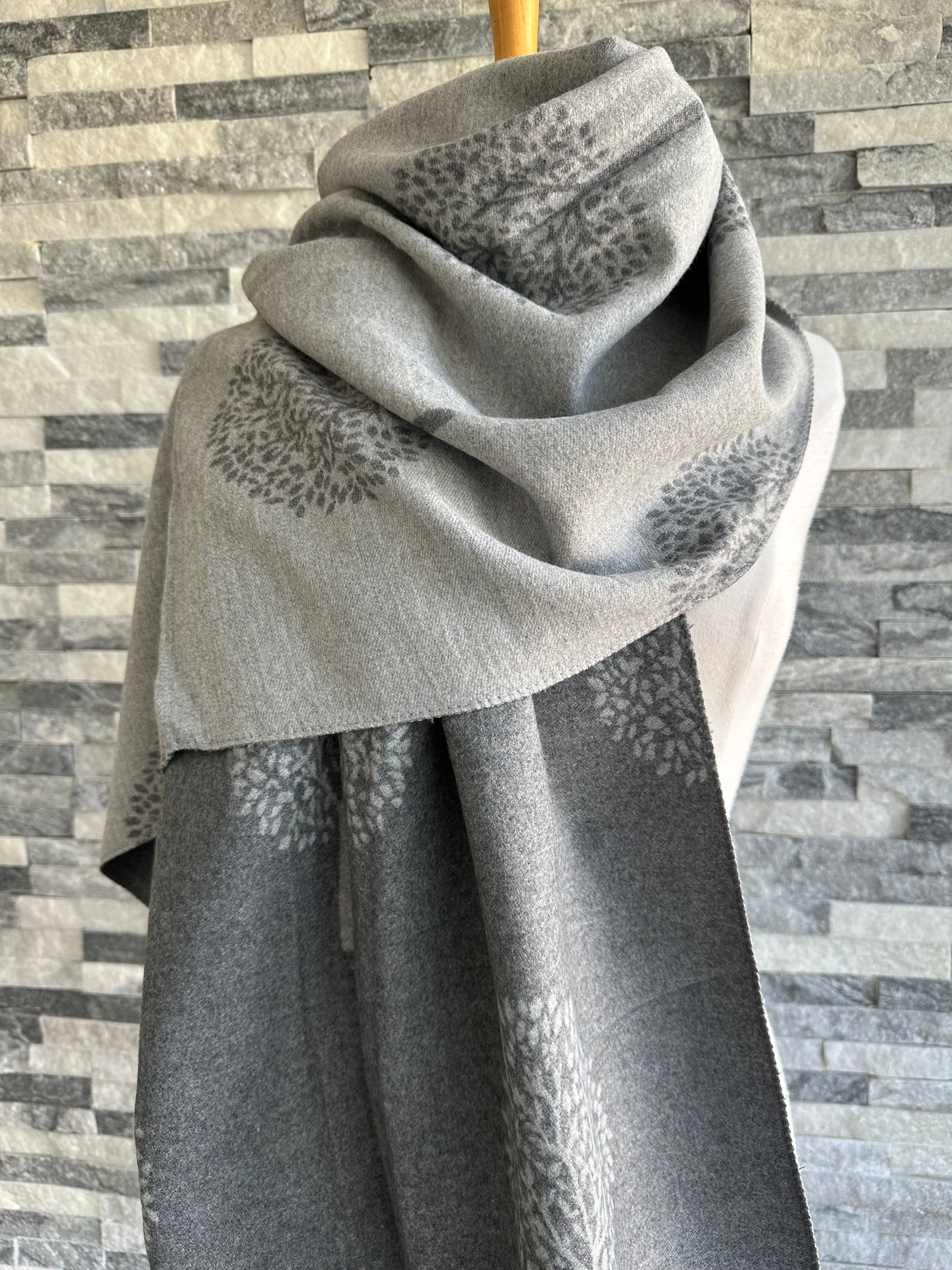 luscious scarves Grey and Light Grey Reversible Mulberry Tree Scarf , Wrap , Cashmere Blend