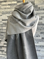 Load image into Gallery viewer, luscious scarves Grey and Light Grey Reversible Mulberry Tree Scarf , Wrap , Cashmere Blend
