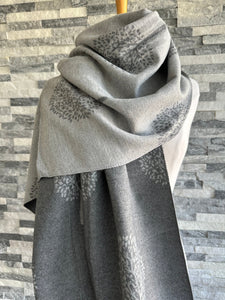 luscious scarves Grey and Light Grey Reversible Mulberry Tree Scarf , Wrap , Cashmere Blend