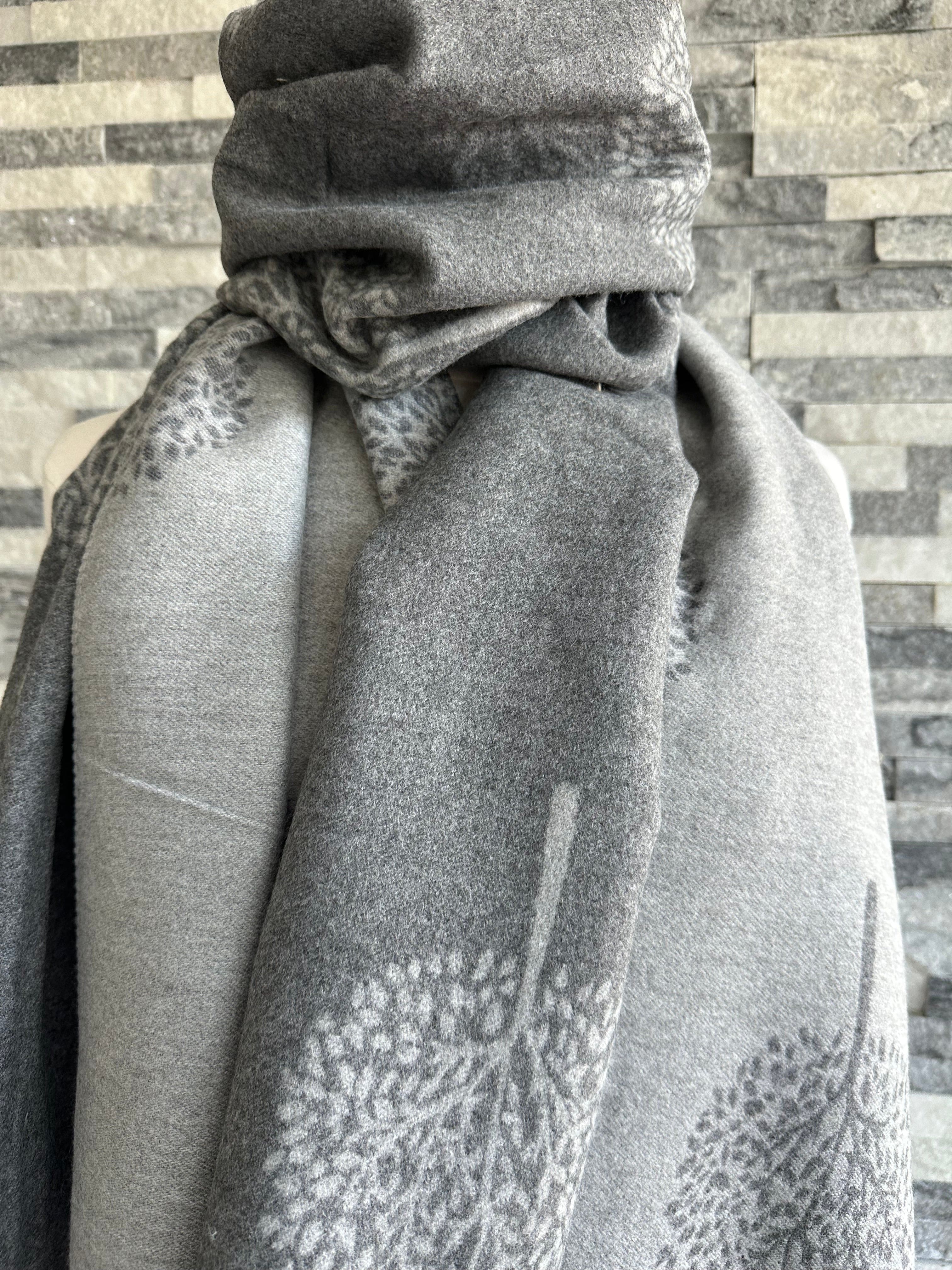 luscious scarves Grey and Light Grey Reversible Mulberry Tree Scarf , Wrap , Cashmere Blend