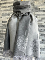 Load image into Gallery viewer, luscious scarves Grey and Light Grey Reversible Mulberry Tree Scarf , Wrap , Cashmere Blend
