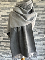 Load image into Gallery viewer, luscious scarves Grey and Light Grey Reversible Mulberry Tree Scarf , Wrap , Cashmere Blend
