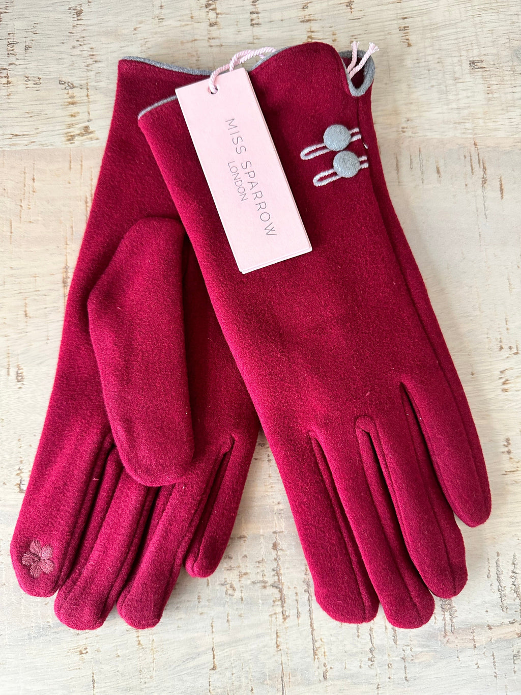 luscious scarves Hat scarf gloves Miss Sparrow Ladies Deep Red Smart Gloves with Button Detailing.