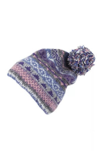 luscious scarves Hats Ladies Pachamama Classic Fairisle Bobble Beanie Jacaranda, Handmade , Fairtrade