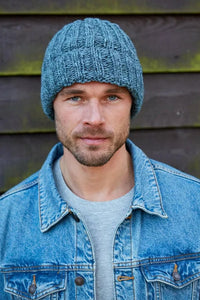 luscious scarves Hats Pachamama Men's Shetland Roll Back Beanie Steel Blue, Fairtrade, Handmade.