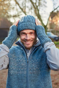 luscious scarves Hats Pachamama Men's Shetland Roll Back Beanie Steel Blue, Fairtrade, Handmade.