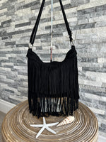 Load image into Gallery viewer, luscious scarves Italian Suede Leather Tassel, Fringe Crossbody / Shoulder Bag . 7 Colours Available
