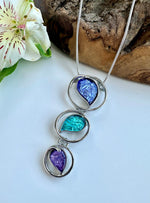 Load image into Gallery viewer, luscious scarves Necklaces Miss Milly Blue, Turquoise and Lavender Trio Drop Abstract Hearts Necklace FN633
