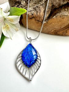 luscious scarves Necklaces Miss Milly Cobalt Blue and Silver Resin Teardrop Pendant Necklace FN525