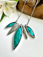 Load image into Gallery viewer, luscious scarves Necklaces Miss Milly Rich Teal and Silver Resin Leaf Necklace . FN551
