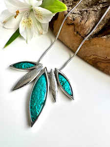 luscious scarves Necklaces Miss Milly Rich Teal and Silver Resin Leaf Necklace . FN551