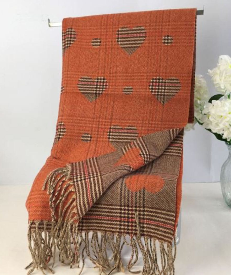 luscious scarves Orange Ladies Hearts and Checks Reversible Scarf .